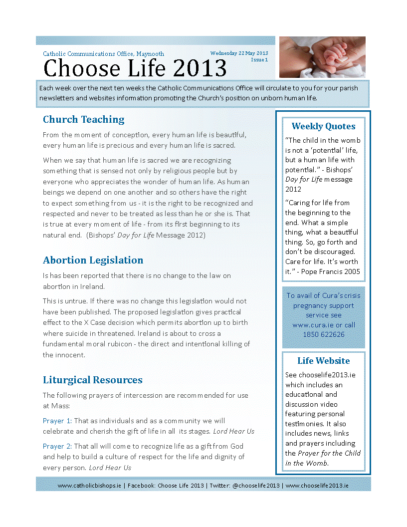 Choose Life 2013 Newsletter for Parishes Issue 1 22 May 2013