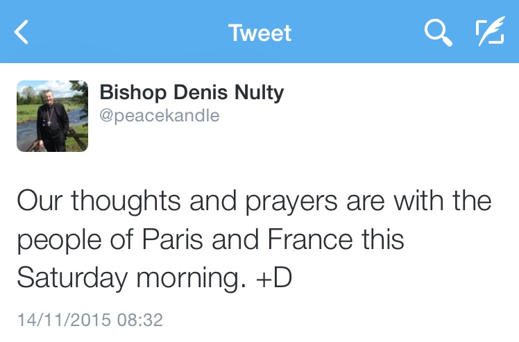 Bishop Nulty tweet for Paris